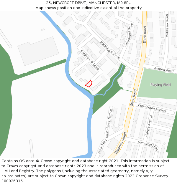 26, NEWCROFT DRIVE, MANCHESTER, M9 8PU: Location map and indicative extent of plot