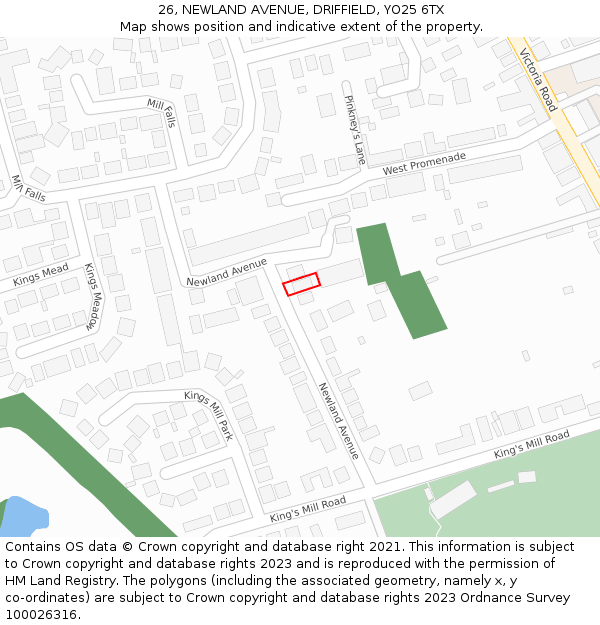 26, NEWLAND AVENUE, DRIFFIELD, YO25 6TX: Location map and indicative extent of plot