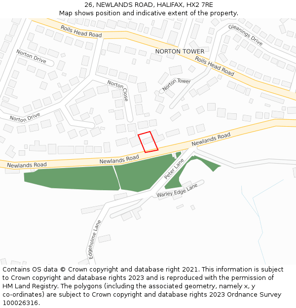 26, NEWLANDS ROAD, HALIFAX, HX2 7RE: Location map and indicative extent of plot