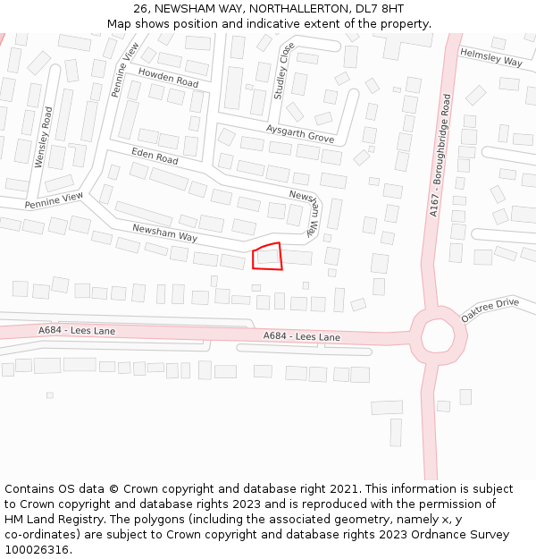 26, NEWSHAM WAY, NORTHALLERTON, DL7 8HT: Location map and indicative extent of plot