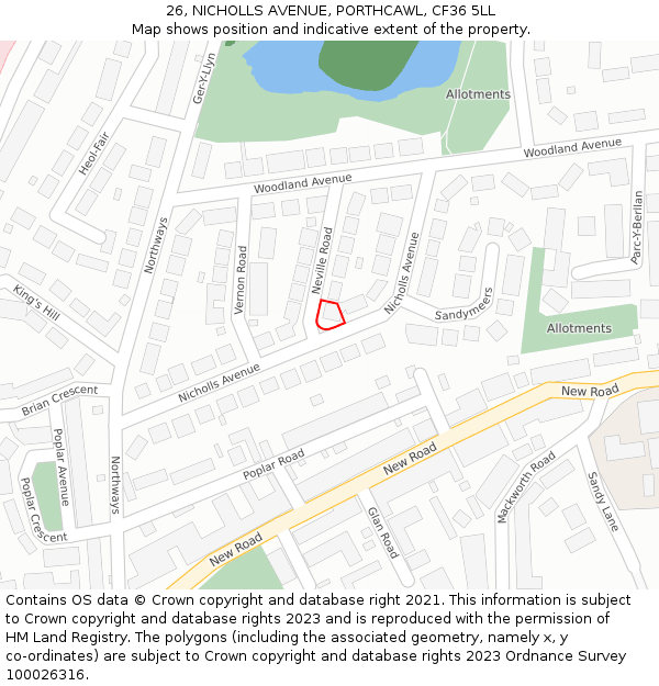 26, NICHOLLS AVENUE, PORTHCAWL, CF36 5LL: Location map and indicative extent of plot