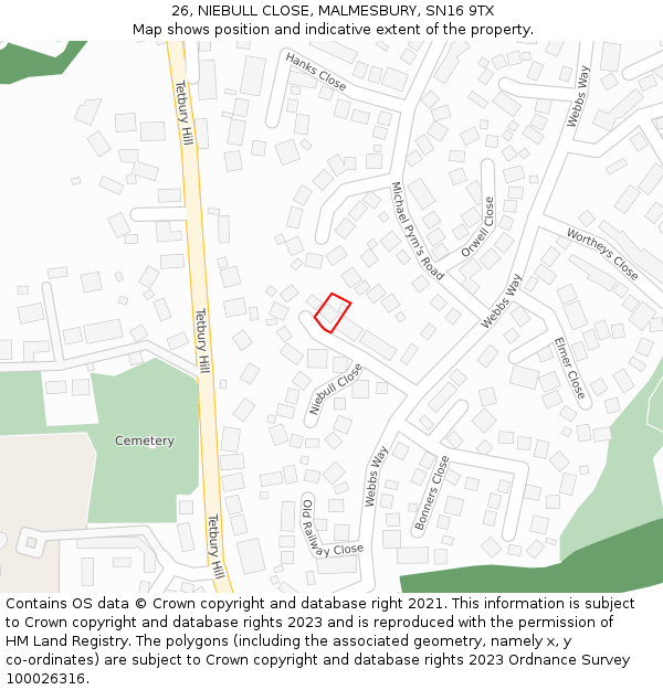 26, NIEBULL CLOSE, MALMESBURY, SN16 9TX: Location map and indicative extent of plot
