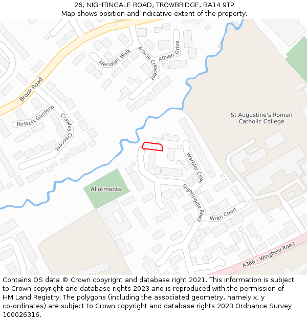 26, NIGHTINGALE ROAD, TROWBRIDGE, BA14 9TP: Location map and indicative extent of plot