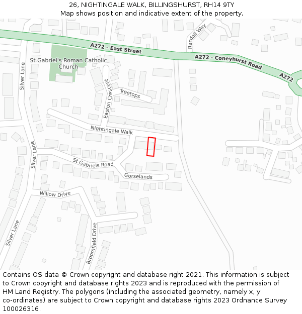 26, NIGHTINGALE WALK, BILLINGSHURST, RH14 9TY: Location map and indicative extent of plot
