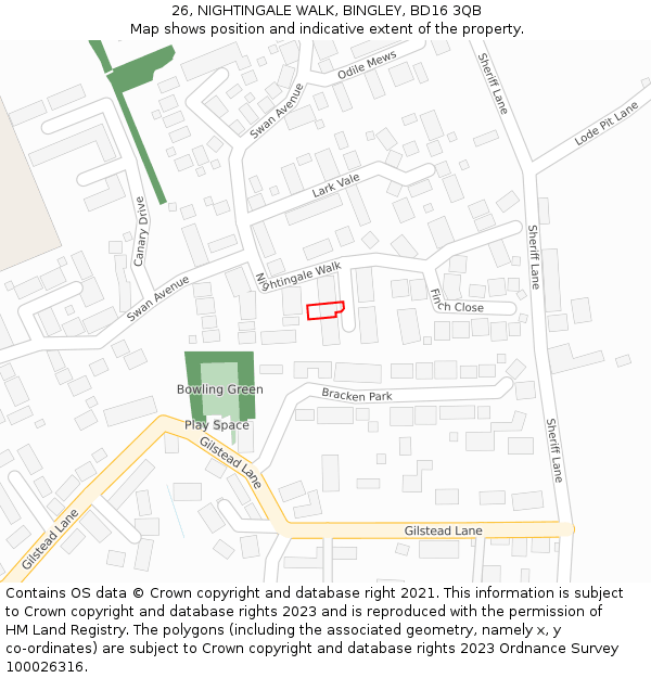 26, NIGHTINGALE WALK, BINGLEY, BD16 3QB: Location map and indicative extent of plot