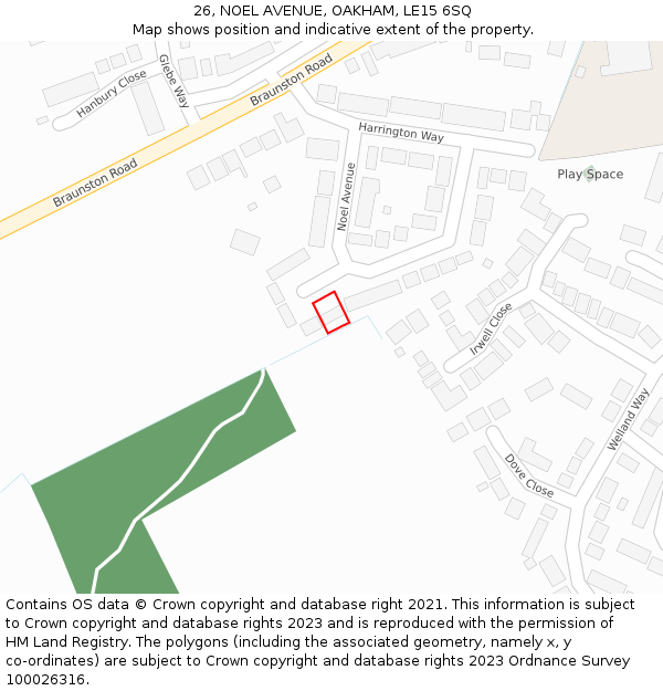 26, NOEL AVENUE, OAKHAM, LE15 6SQ: Location map and indicative extent of plot