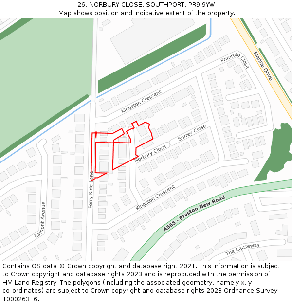 26, NORBURY CLOSE, SOUTHPORT, PR9 9YW: Location map and indicative extent of plot