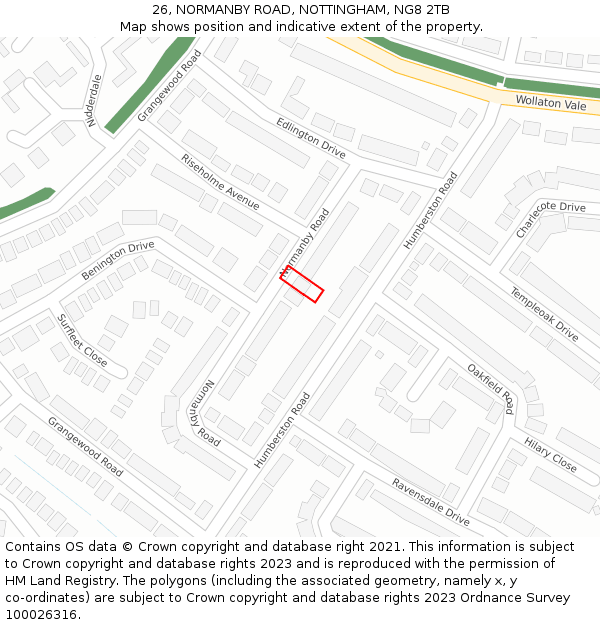 26, NORMANBY ROAD, NOTTINGHAM, NG8 2TB: Location map and indicative extent of plot