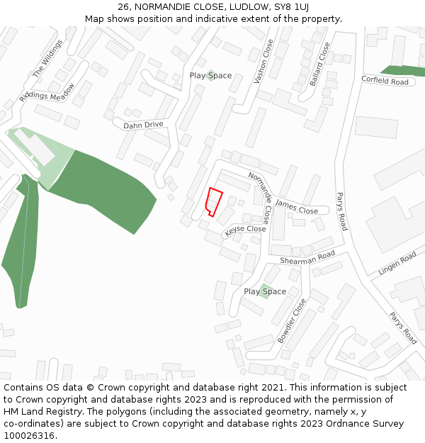 26, NORMANDIE CLOSE, LUDLOW, SY8 1UJ: Location map and indicative extent of plot