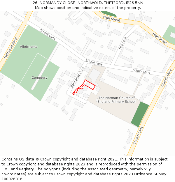 26, NORMANDY CLOSE, NORTHWOLD, THETFORD, IP26 5NN: Location map and indicative extent of plot