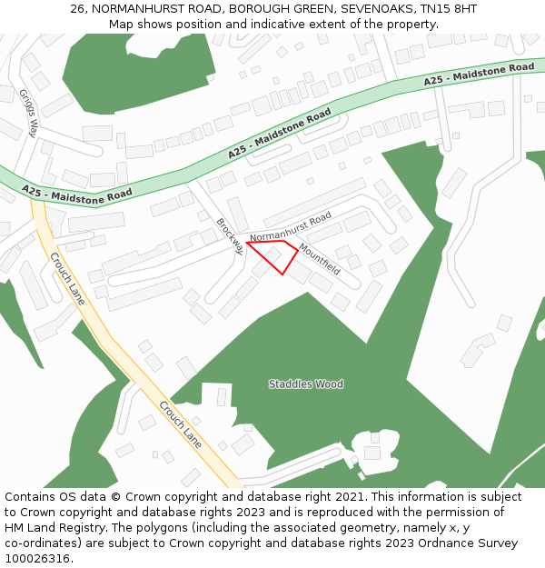 26, NORMANHURST ROAD, BOROUGH GREEN, SEVENOAKS, TN15 8HT: Location map and indicative extent of plot