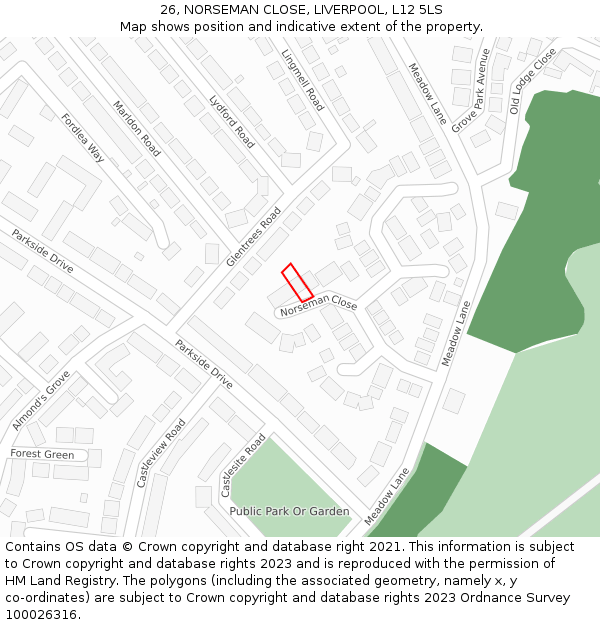 26, NORSEMAN CLOSE, LIVERPOOL, L12 5LS: Location map and indicative extent of plot