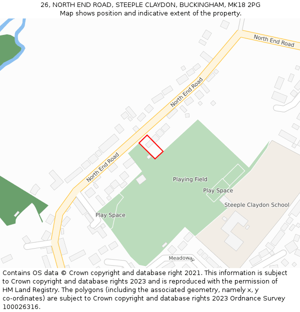 26, NORTH END ROAD, STEEPLE CLAYDON, BUCKINGHAM, MK18 2PG: Location map and indicative extent of plot
