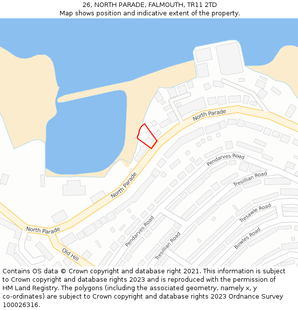 26, NORTH PARADE, FALMOUTH, TR11 2TD: Location map and indicative extent of plot