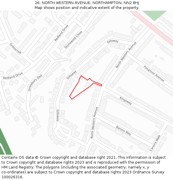 26, NORTH WESTERN AVENUE, NORTHAMPTON, NN2 8HJ: Location map and indicative extent of plot