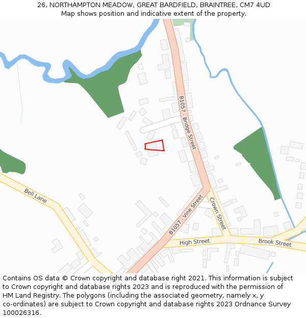 26, NORTHAMPTON MEADOW, GREAT BARDFIELD, BRAINTREE, CM7 4UD: Location map and indicative extent of plot