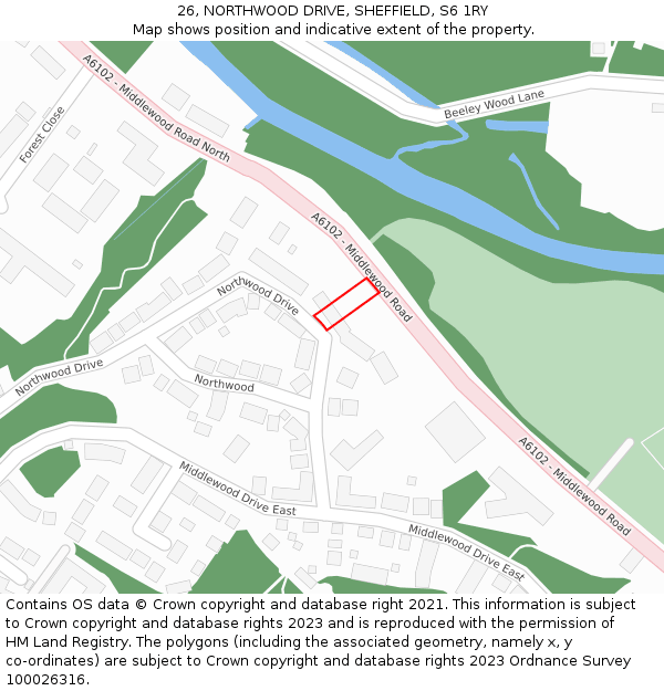 26, NORTHWOOD DRIVE, SHEFFIELD, S6 1RY: Location map and indicative extent of plot