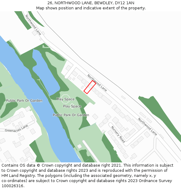 26, NORTHWOOD LANE, BEWDLEY, DY12 1AN: Location map and indicative extent of plot