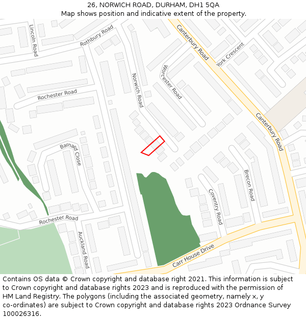 26, NORWICH ROAD, DURHAM, DH1 5QA: Location map and indicative extent of plot