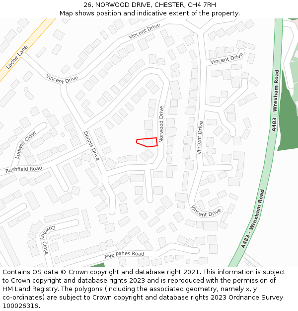 26, NORWOOD DRIVE, CHESTER, CH4 7RH: Location map and indicative extent of plot