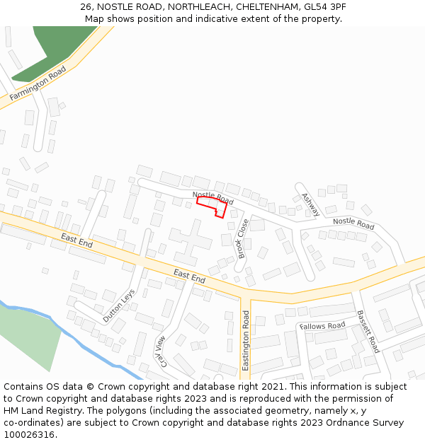 26, NOSTLE ROAD, NORTHLEACH, CHELTENHAM, GL54 3PF: Location map and indicative extent of plot