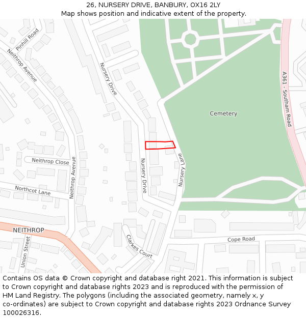 26, NURSERY DRIVE, BANBURY, OX16 2LY: Location map and indicative extent of plot