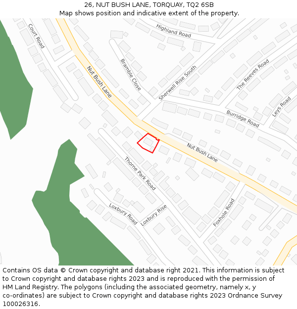 26, NUT BUSH LANE, TORQUAY, TQ2 6SB: Location map and indicative extent of plot