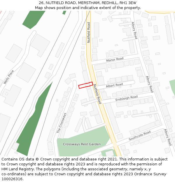 26, NUTFIELD ROAD, MERSTHAM, REDHILL, RH1 3EW: Location map and indicative extent of plot