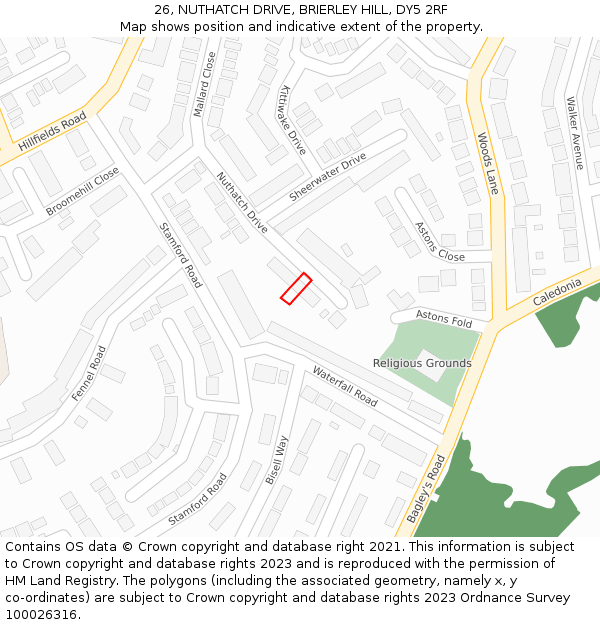 26, NUTHATCH DRIVE, BRIERLEY HILL, DY5 2RF: Location map and indicative extent of plot
