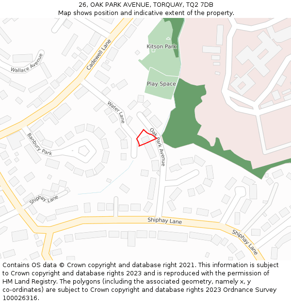 26, OAK PARK AVENUE, TORQUAY, TQ2 7DB: Location map and indicative extent of plot