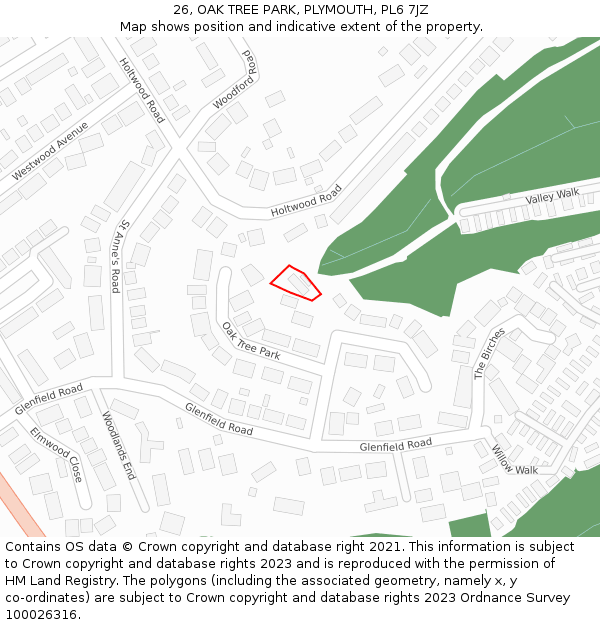 26, OAK TREE PARK, PLYMOUTH, PL6 7JZ: Location map and indicative extent of plot