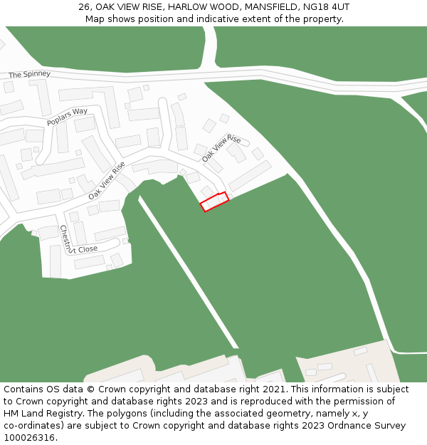 26, OAK VIEW RISE, HARLOW WOOD, MANSFIELD, NG18 4UT: Location map and indicative extent of plot