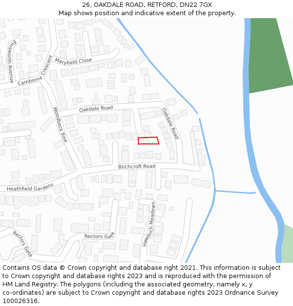 26, OAKDALE ROAD, RETFORD, DN22 7GX: Location map and indicative extent of plot