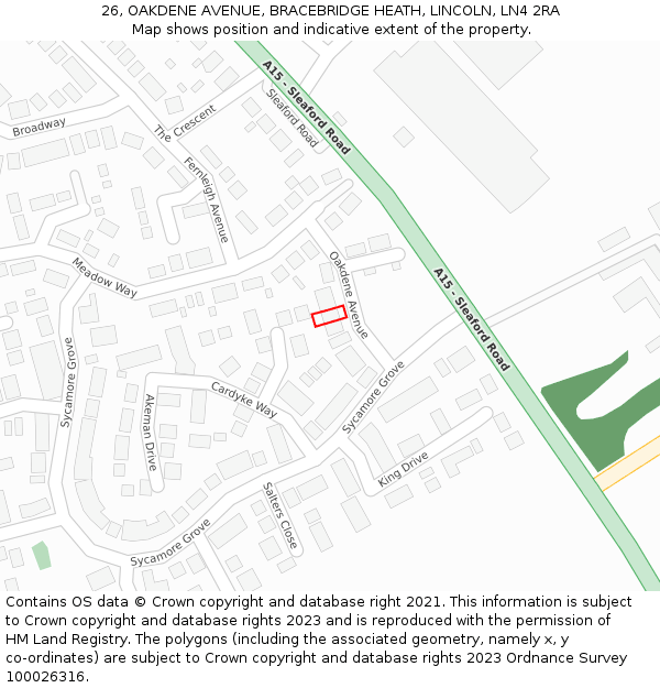 26, OAKDENE AVENUE, BRACEBRIDGE HEATH, LINCOLN, LN4 2RA: Location map and indicative extent of plot