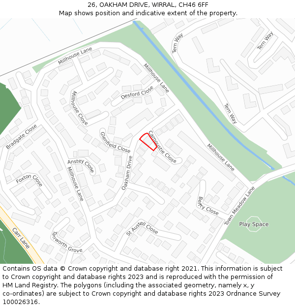 26, OAKHAM DRIVE, WIRRAL, CH46 6FF: Location map and indicative extent of plot