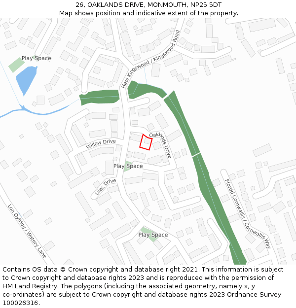 26, OAKLANDS DRIVE, MONMOUTH, NP25 5DT: Location map and indicative extent of plot