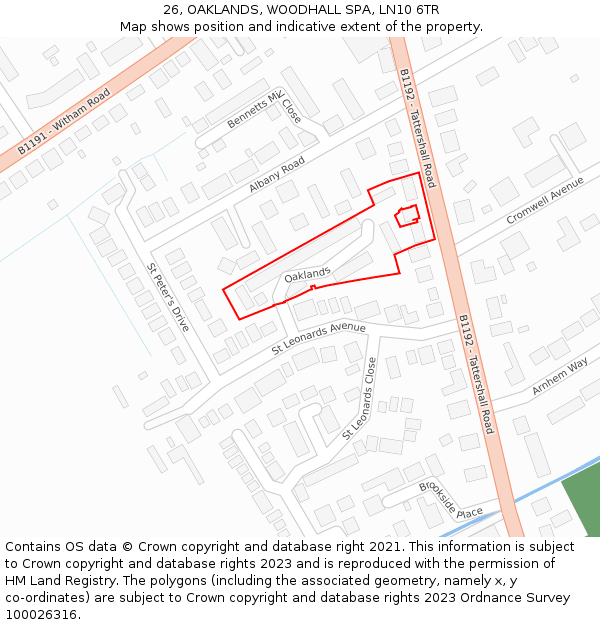 26, OAKLANDS, WOODHALL SPA, LN10 6TR: Location map and indicative extent of plot