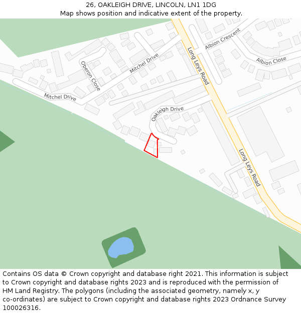 26, OAKLEIGH DRIVE, LINCOLN, LN1 1DG: Location map and indicative extent of plot