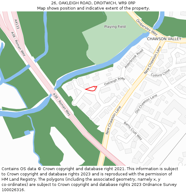 26, OAKLEIGH ROAD, DROITWICH, WR9 0RP: Location map and indicative extent of plot