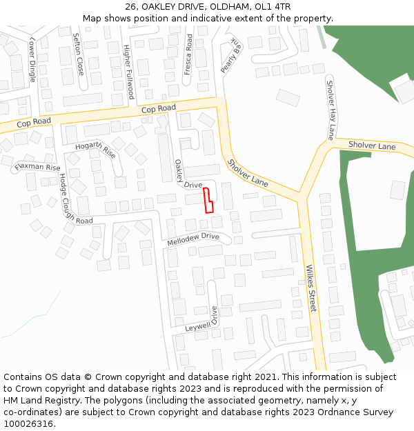 26, OAKLEY DRIVE, OLDHAM, OL1 4TR: Location map and indicative extent of plot