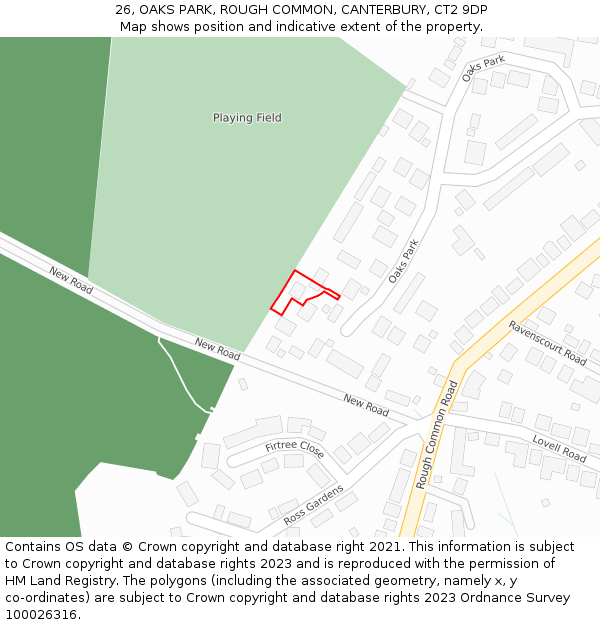 26, OAKS PARK, ROUGH COMMON, CANTERBURY, CT2 9DP: Location map and indicative extent of plot