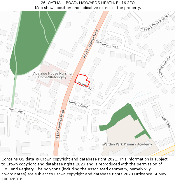 26, OATHALL ROAD, HAYWARDS HEATH, RH16 3EQ: Location map and indicative extent of plot
