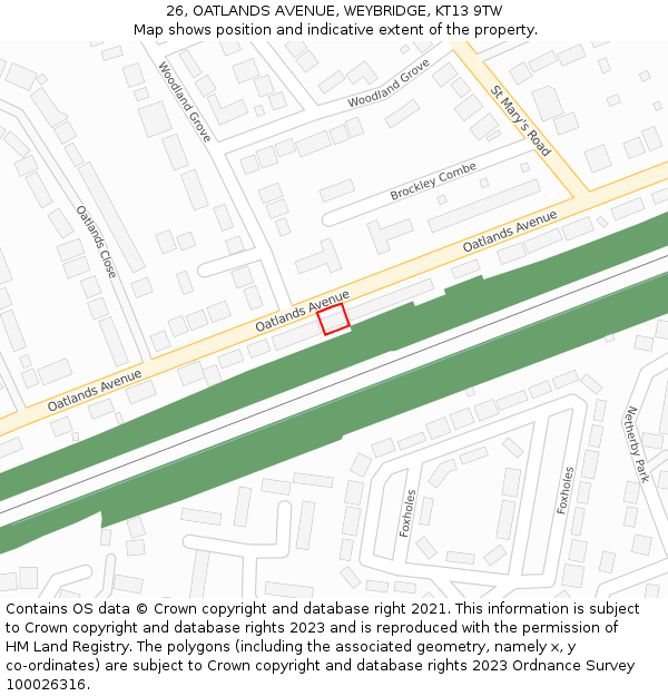 26, OATLANDS AVENUE, WEYBRIDGE, KT13 9TW: Location map and indicative extent of plot