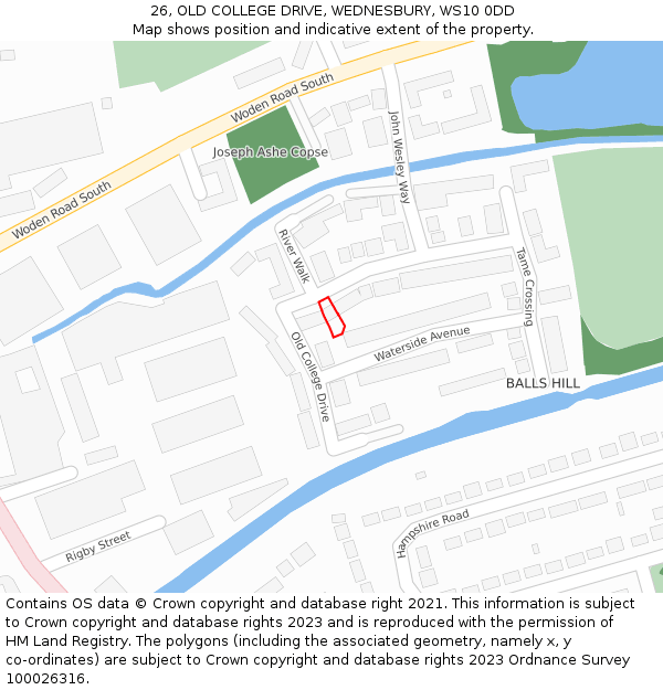 26, OLD COLLEGE DRIVE, WEDNESBURY, WS10 0DD: Location map and indicative extent of plot