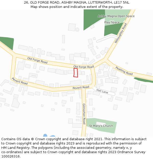 26, OLD FORGE ROAD, ASHBY MAGNA, LUTTERWORTH, LE17 5NL: Location map and indicative extent of plot