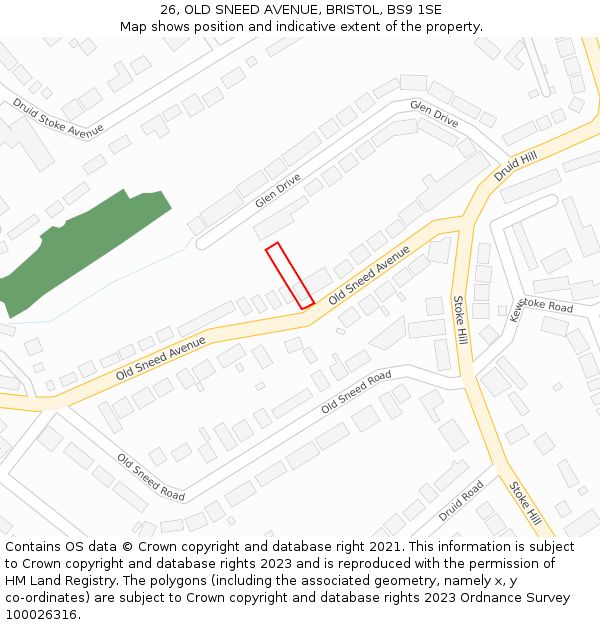 26, OLD SNEED AVENUE, BRISTOL, BS9 1SE: Location map and indicative extent of plot