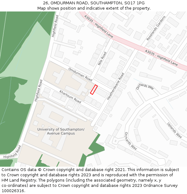 26, OMDURMAN ROAD, SOUTHAMPTON, SO17 1PG: Location map and indicative extent of plot