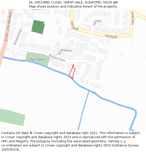 26, ORCHARD CLOSE, GREAT HALE, SLEAFORD, NG34 9JB: Location map and indicative extent of plot