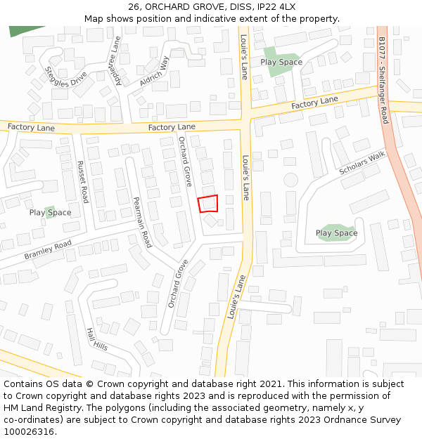 26, ORCHARD GROVE, DISS, IP22 4LX: Location map and indicative extent of plot