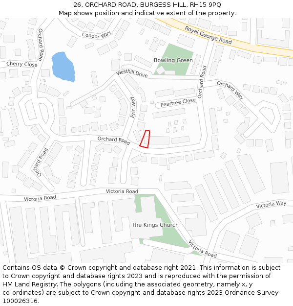 26, ORCHARD ROAD, BURGESS HILL, RH15 9PQ: Location map and indicative extent of plot